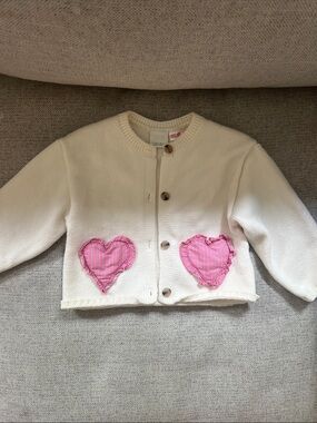 Zara Cream Cardigan with Pink Heart Patches